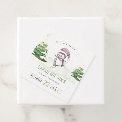 Cute Pastel Winter Penguin Kids Any Age Birthday Favor Tags