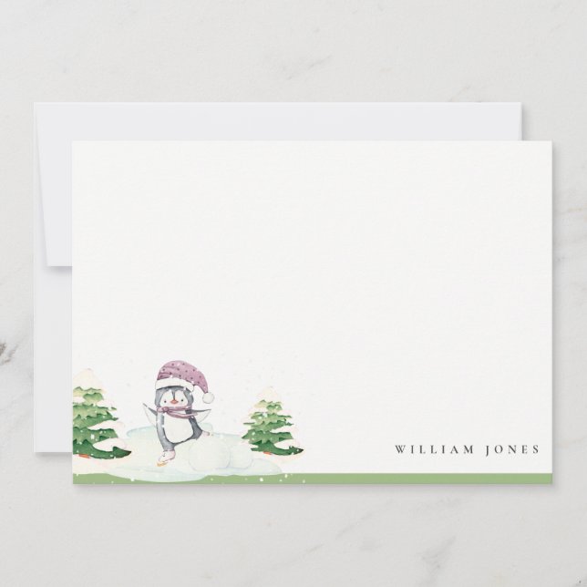 Cute Pastel Winter Penguin Kids Any Age Birthday  Note Card (Front)