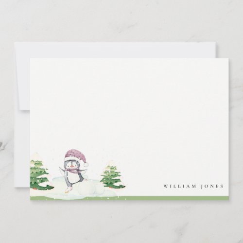 Cute Pastel Winter Penguin Kids Any Age Birthday  Note Card