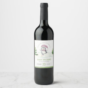 Cute Pastel Winter Penguin Kids Any Age Birthday Wine Label