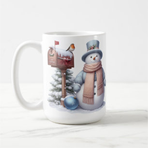 CUTE PASTEL WINTER SNOWMAN & SNOWY MAILBOX COFFEE MUG