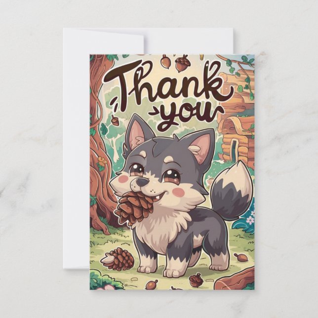 Cute Pastel Wolf Thank You Card (Front)