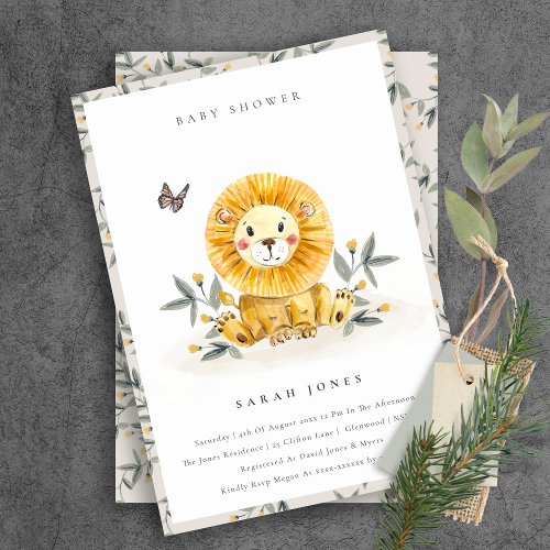 Cute Pastel Woodland Lion Foliage Baby Shower Invitation
