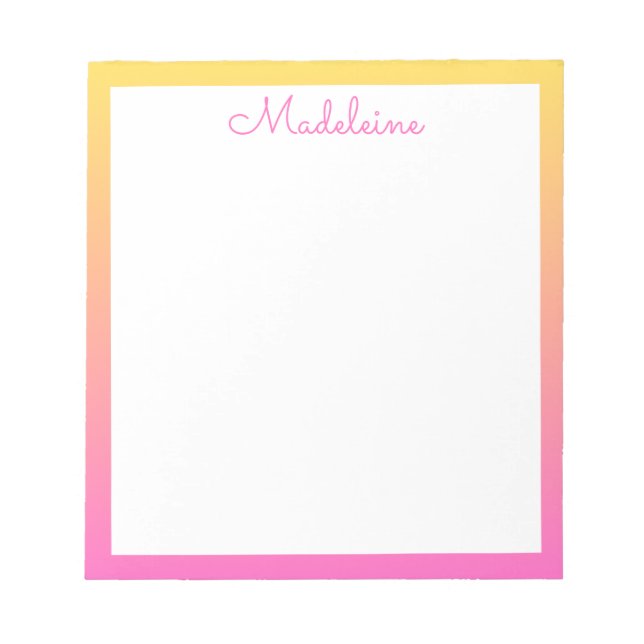 Cute Pastel Yellow and Pink Gradient Border Notepad (Front)