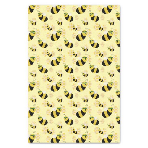 Cute Pastel Yellow Bee and Honeycomb Pattern Tissue Paper