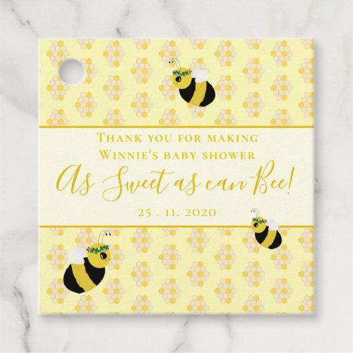 Cute Pastel Yellow Bee Honeycomb Baby Shower Favor Tags