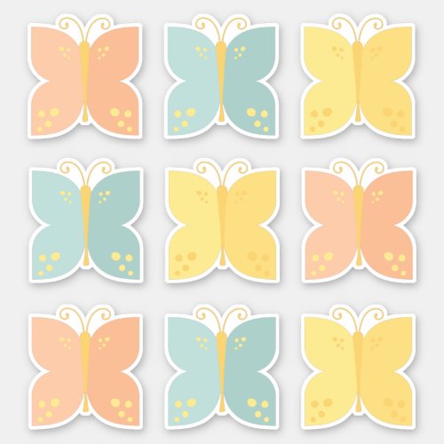 Cute Pastel Yellow Blue and Orange Butterfly Sticker