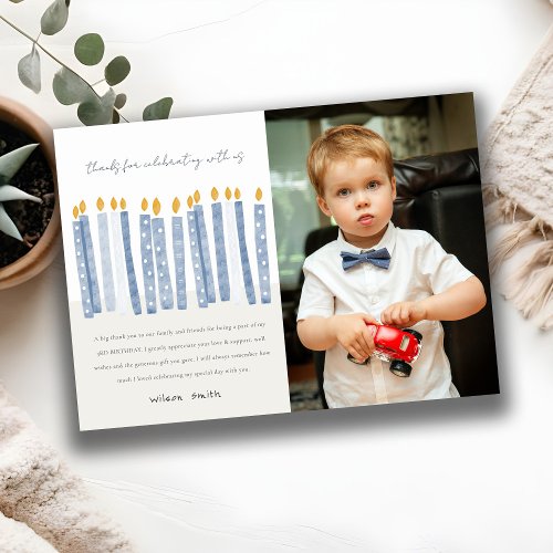 Cute Pastel Yellow Blue Photo Birthday Candles Thank You Card