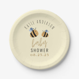 Cute Pastel Yellow Bumble Bee Baby Shower Paper Plates