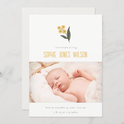 Cute Pastel Yellow Floral Photo Birth Announcement