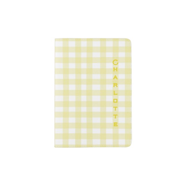 Cute Pastel Yellow Gingham Passport Holder (Front)
