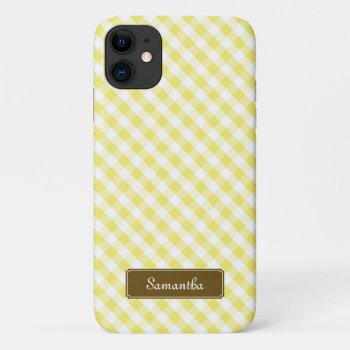Cute Pastel Yellow Gingham Pattern Iphone 11 Case by heartlockedcases at Zazzle