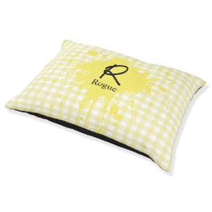 Cute Pastel Yellow Gingham Pattern Pet Bed