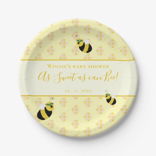 Cute Pastel Yellow Honey Bee Baby Shower Decor Paper Plates