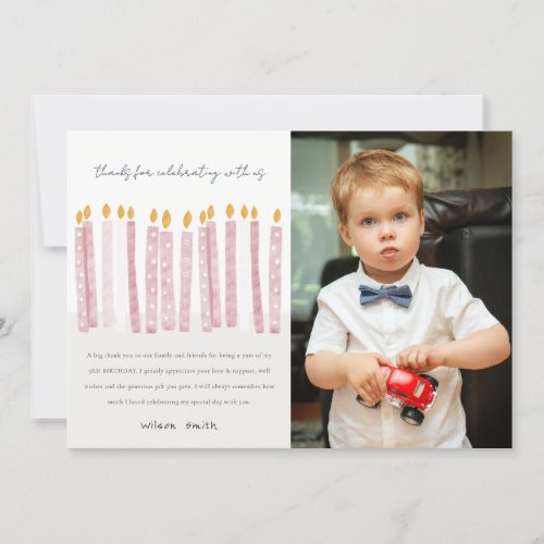 Cute Pastel Yellow Pink Photo Birthday Candles Thank You Card