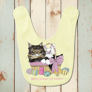 Cute Pastel Yellow Tabby Kitten Easter Basket Baby Bib