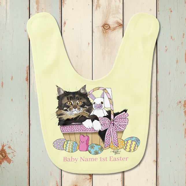 Cute Pastel Yellow Tabby Kitten Easter Basket Baby Bib (Creator Uploaded)