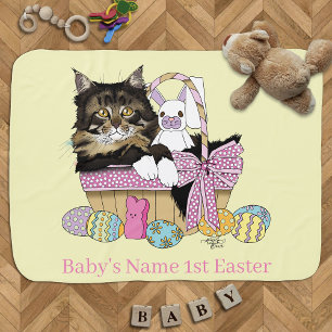 Cute Pastel Yellow Tabby Kitten Easter Basket Baby Blanket