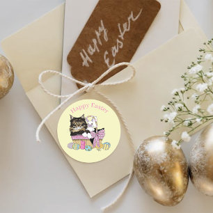 Cute Pastel Yellow Tabby Kitten Easter Basket Classic Round Sticker