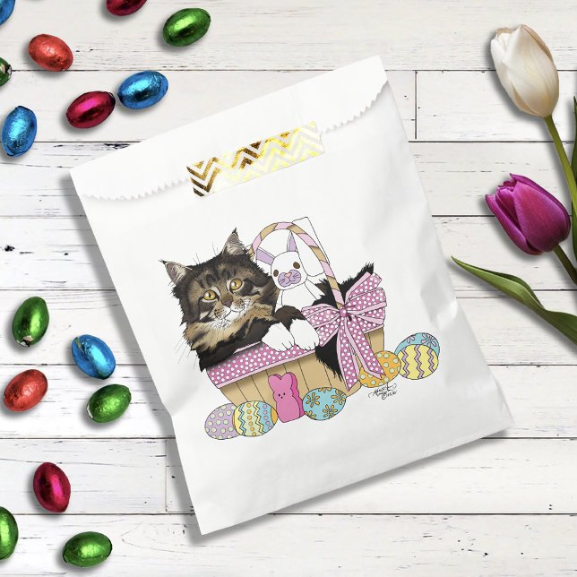Cute Pastel Yellow Tabby Kitten Easter Basket Favor Bag (Creator Uploaded)
