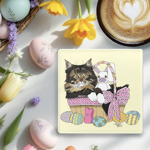 Cute Pastel Yellow Tabby Kitten Easter Basket Glass Coaster