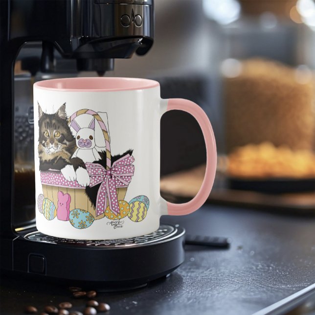 Cute Pastel Yellow Tabby Kitten Easter Basket Mug (Creator Uploaded)
