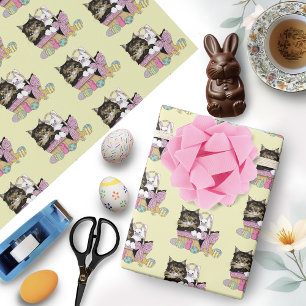 Cute Pastel Yellow Tabby Kitten Easter Basket Wrapping Paper