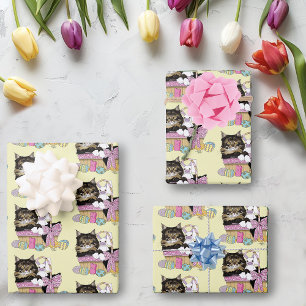 Cute Pastel Yellow Tabby Kitten Easter Basket Wrapping Paper Sheets