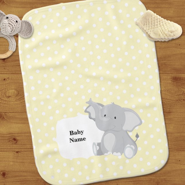 Cute Pastel Yellow-White Polka Dots•Baby Elephant Baby Burp Cloth (Creator Uploaded)