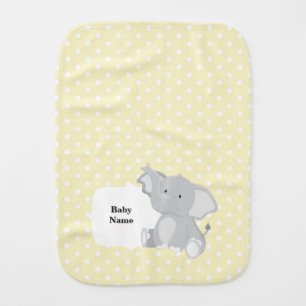 Cute Pastel Yellow-White Polka Dots•Baby Elephant Baby Burp Cloth