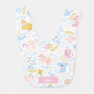 Cute Pastel Zoo Animal Monogrammed Girl Pink Baby Bib