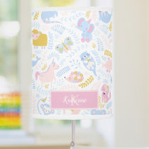 Cute Pastel Zoo Animal Monogrammed Girl Pink Table Lamp