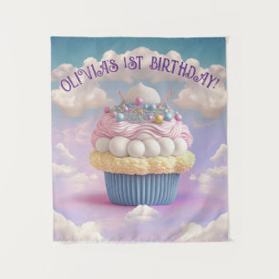 Cute Pastels Cupcake Birthday Banner  Tapestry