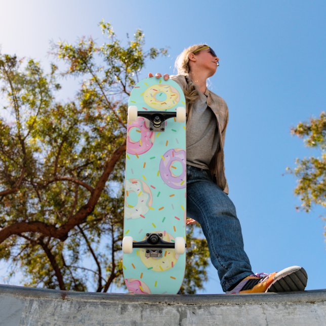 Cute pastry bakery pastel Sprinkles Donuts pattern Skateboard (Outdoor 1)