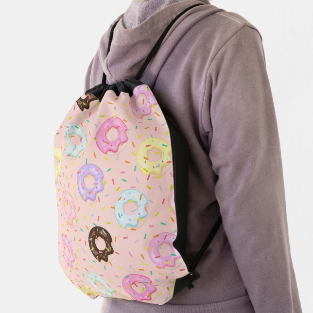 Cute pastry bakery shop Sprinkles Donuts pattern Drawstring Bag (Insitu)