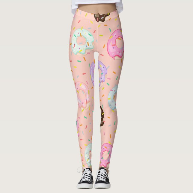 Cute pastry bakery shop Sprinkles Donuts pattern Leggings (Front)