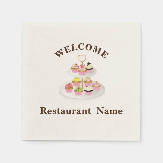 Cute pastry bakery shop welcome cupcake name napkins (Front)