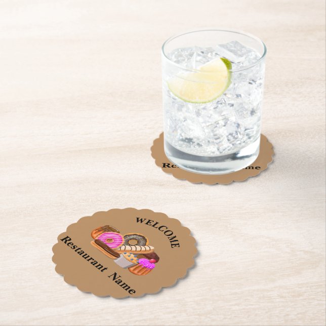 Cute pastry bakery shop welcome Donut Personalized Paper Coaster (Insitu)