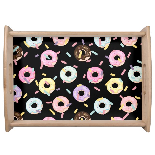 Cute pastry bakery shop welcome Donuts pattern Serving Tray (Front)