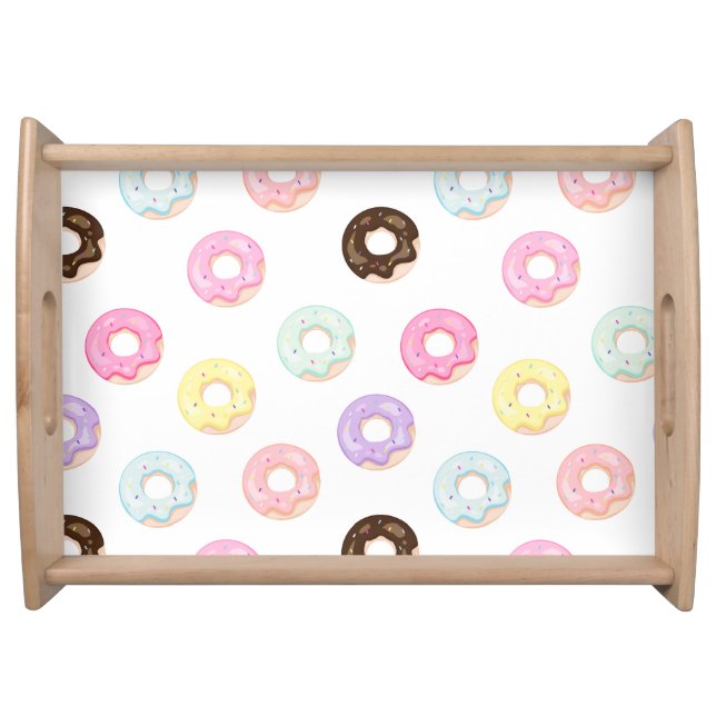Cute pastry bakery shop welcome Donuts pattern Serving Tray (Front)