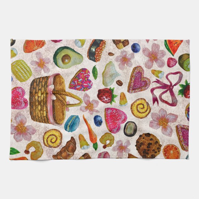Cute Pastry Confections Sweets Kitchen Towel (Horizontal)
