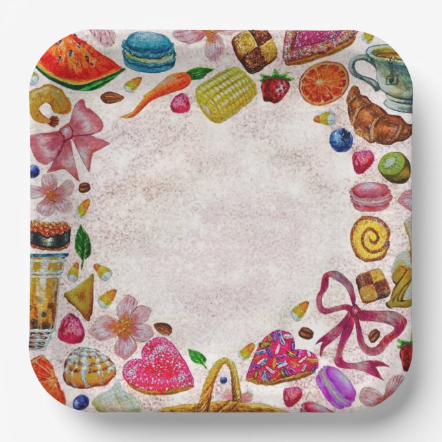 Cute Pastry Confections Sweets Paper Plates (Front)