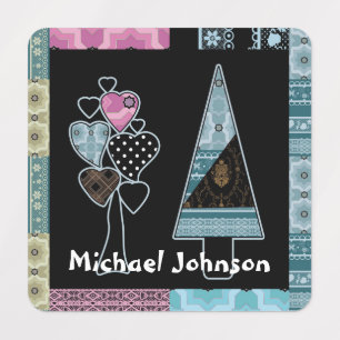 Cute patchwor quilting tree abstract shapes person kids' labels