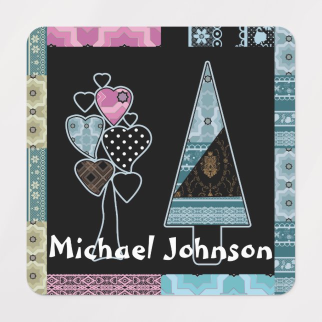 Cute patchwor quilting tree abstract shapes person kids' labels (Design 1)