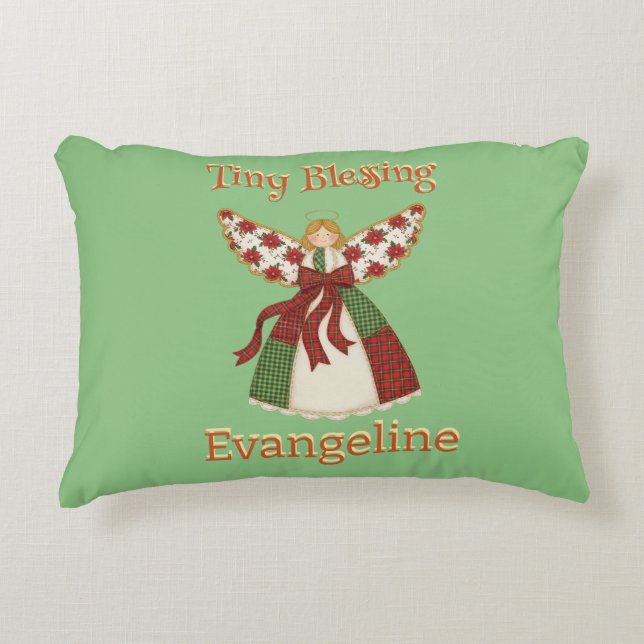 Cute Patchwork Angel – Personalized Baby Accent Pillow (Front)