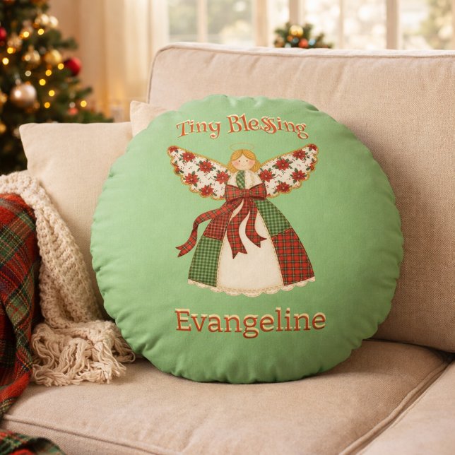 Cute Patchwork Angel – Personalized Baby Round Pillow (Creator Uploaded)