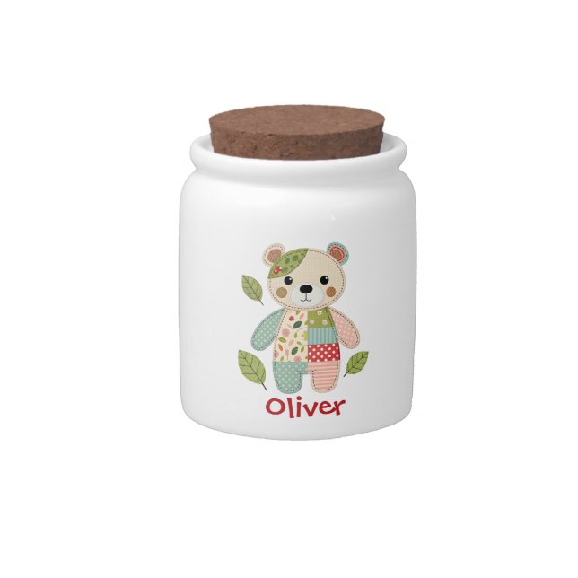 Cute Patchwork Bear Candy Jar (Front)