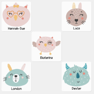 Cute patchwork bird pig bunny boys and girls kids' labels