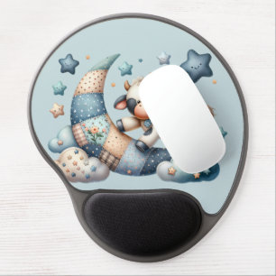 Cute Patchwork Cow Over Moon with Stars Gel Mouse Pad