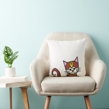 Cute Patchwork Doodle Kitten Portrait Throw Pillow by prawny at Zazzle